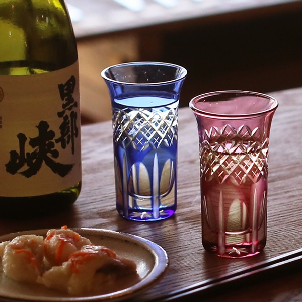 田島硝子 一口ビール ペア 映見重ね矢来紋（金赤・ルリ） | メーカー別