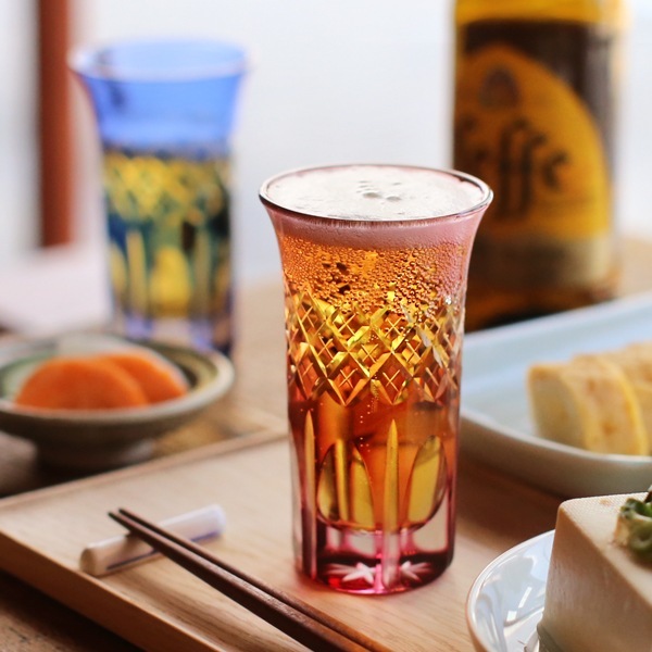 田島硝子 一口ビール ペア 映見重ね矢来紋（金赤・ルリ） | メーカー別