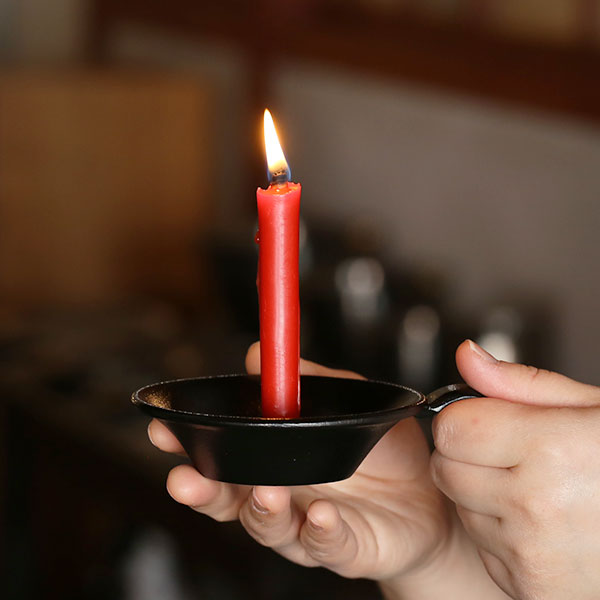 手燭 茶道具 燭台 鉄製 漆塗り 和蝋燭付き 美品 手燭 茶道具 燭台 鉄製