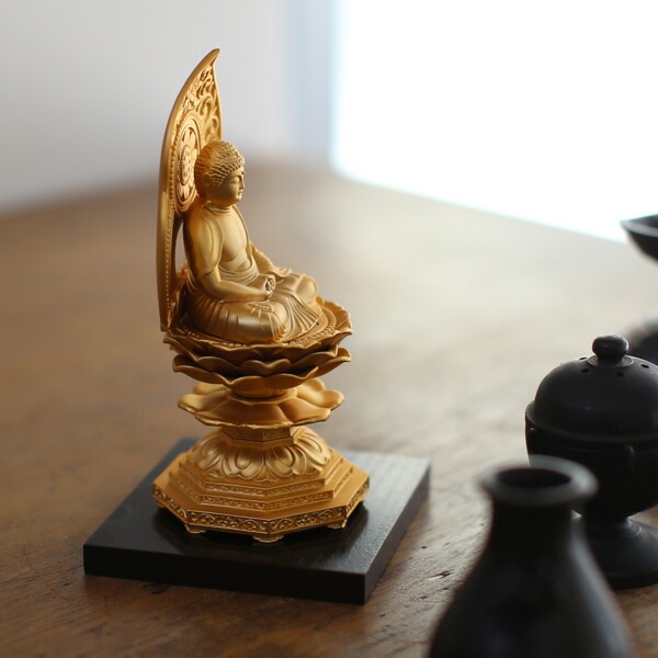 仏像】 阿弥陀如来座像 15.0cm （純金メッキ） | 仏具,仏像(金属製