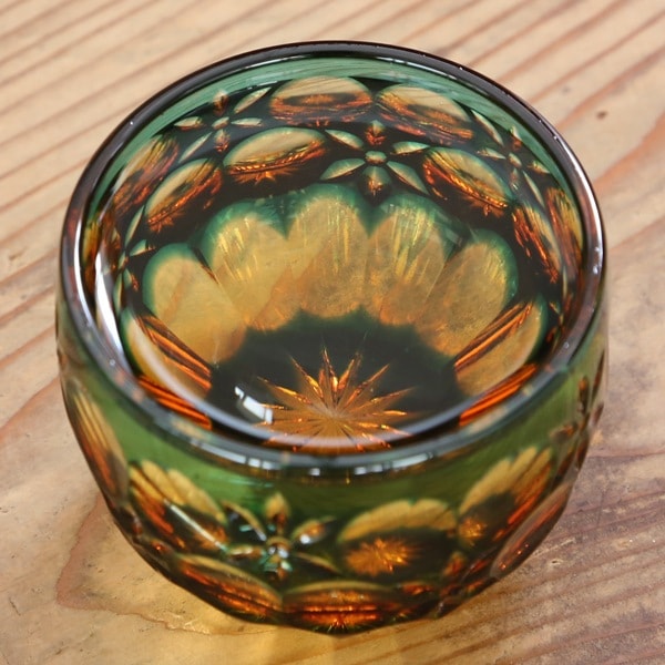 大場硝子 猪口 万華鏡 緑/琥珀 | メーカー別,あ行,大場硝子