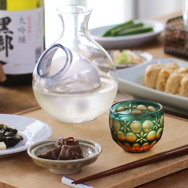 華硝　江戸切子　猪口　5個セット 大場硝子 猪口 万華鏡 緑/琥珀 | メーカー別,あ行,大場硝子