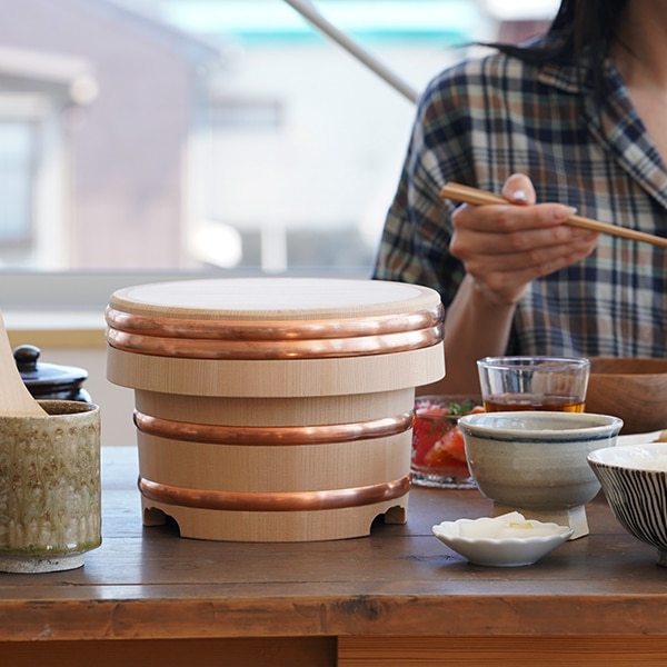 10.5寸　日の出どっしり鉢　木製しゃもじ付き 山一 江戸びつ 18cm | メーカー別,や行,山一 | がらんどう｜手仕事品の