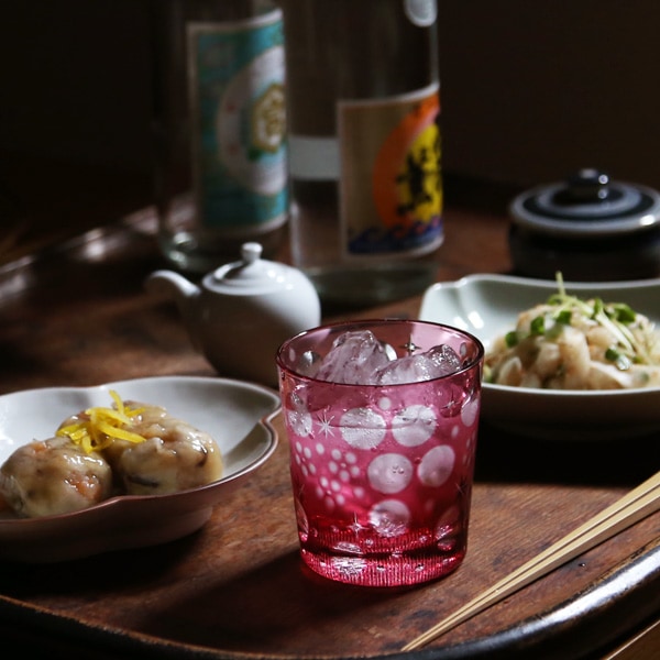 大正硝子　吹き硝子　腐食硝子　極上　レトロ　　腐蝕唐花細密硝子　輪花電気傘 火華 | PRODUCTS | 江戸切子ブランドのhaku硝子