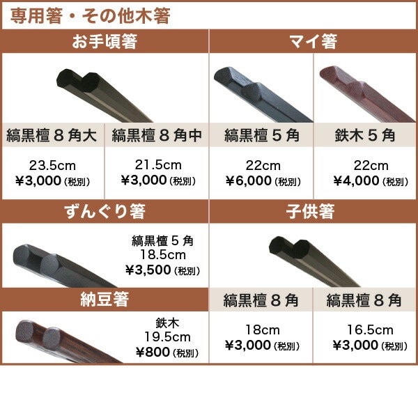 江戸木箸 漆塗別上鉄木・五角利久 中 大黒屋