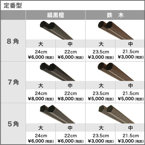 江戸木箸 縞黒檀_七五削り箸 大 大黒屋