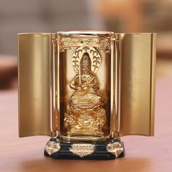 ★即日発送★時代物　厨子　木製　仏像　観音像　金属製　信清刻印　仏教美術　金彩 仏像】 千手観音菩薩 金属製厨子入 | 仏具,仏像(金属製
