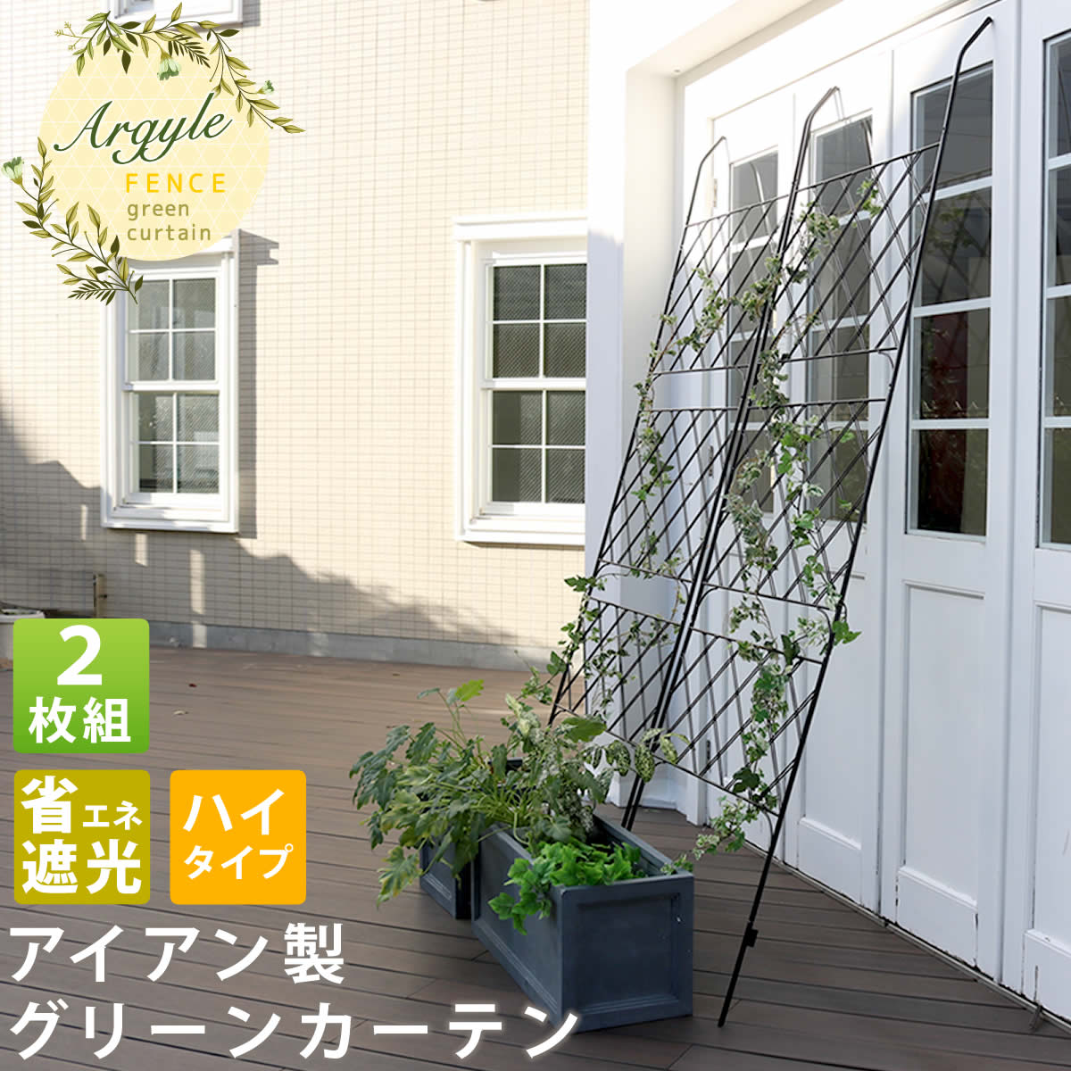 アイアン製グリーンカーテン　アーガイル　2枚組　IFGC011-2P-BLK