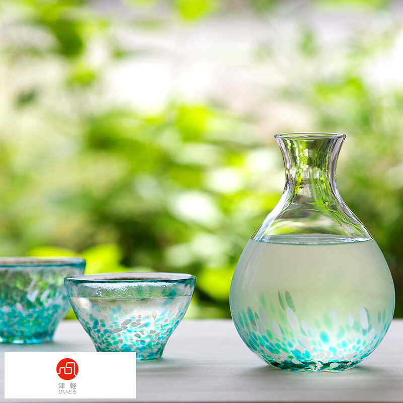 津軽びいどろ 水芭蕉 徳利 おちょこ 3点セット とっくり 盃 日本酒 酒