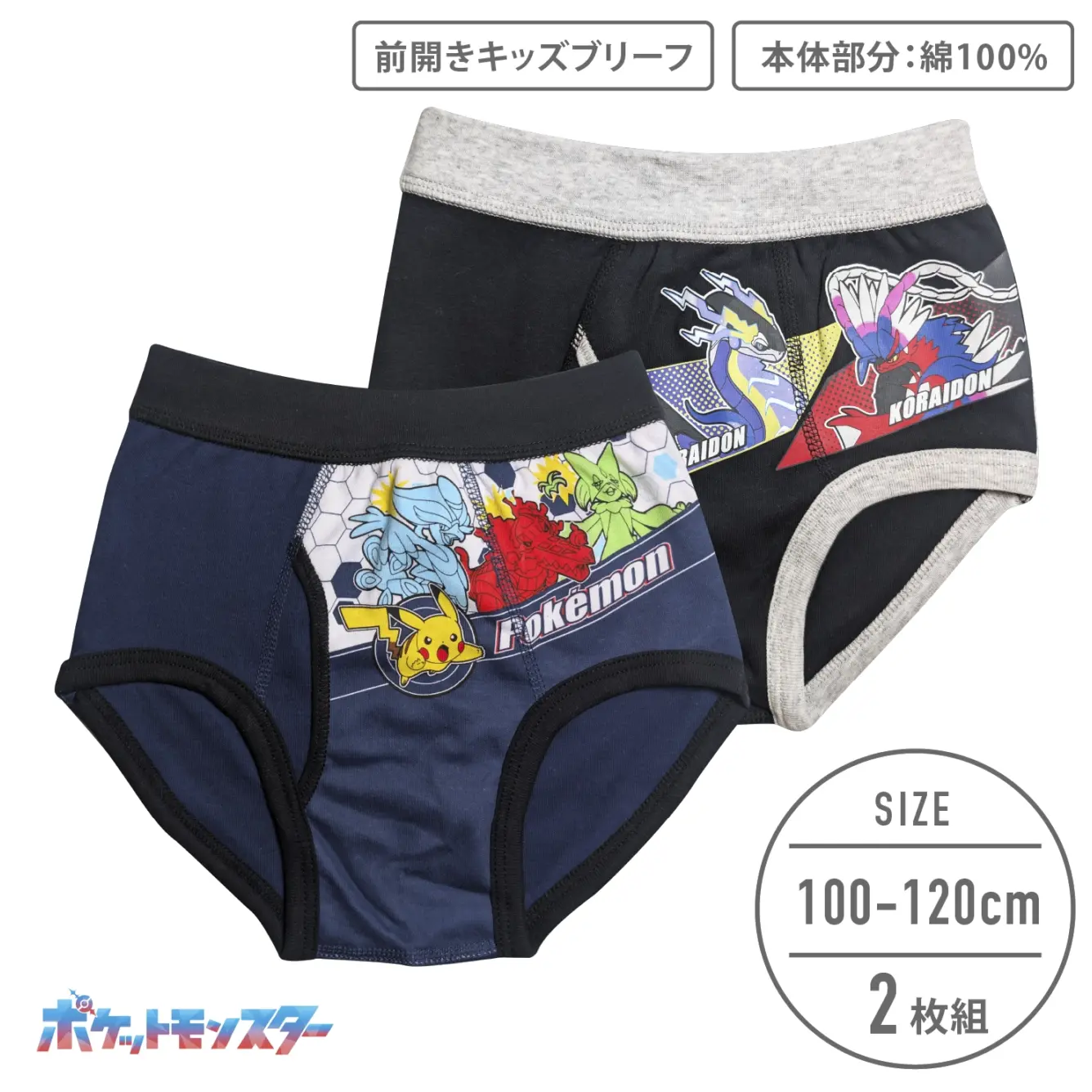 【男の子】【ポケットモンスター】キッズブリーフパンツ | ２枚組 | 100～120cm 【本体：綿100％】