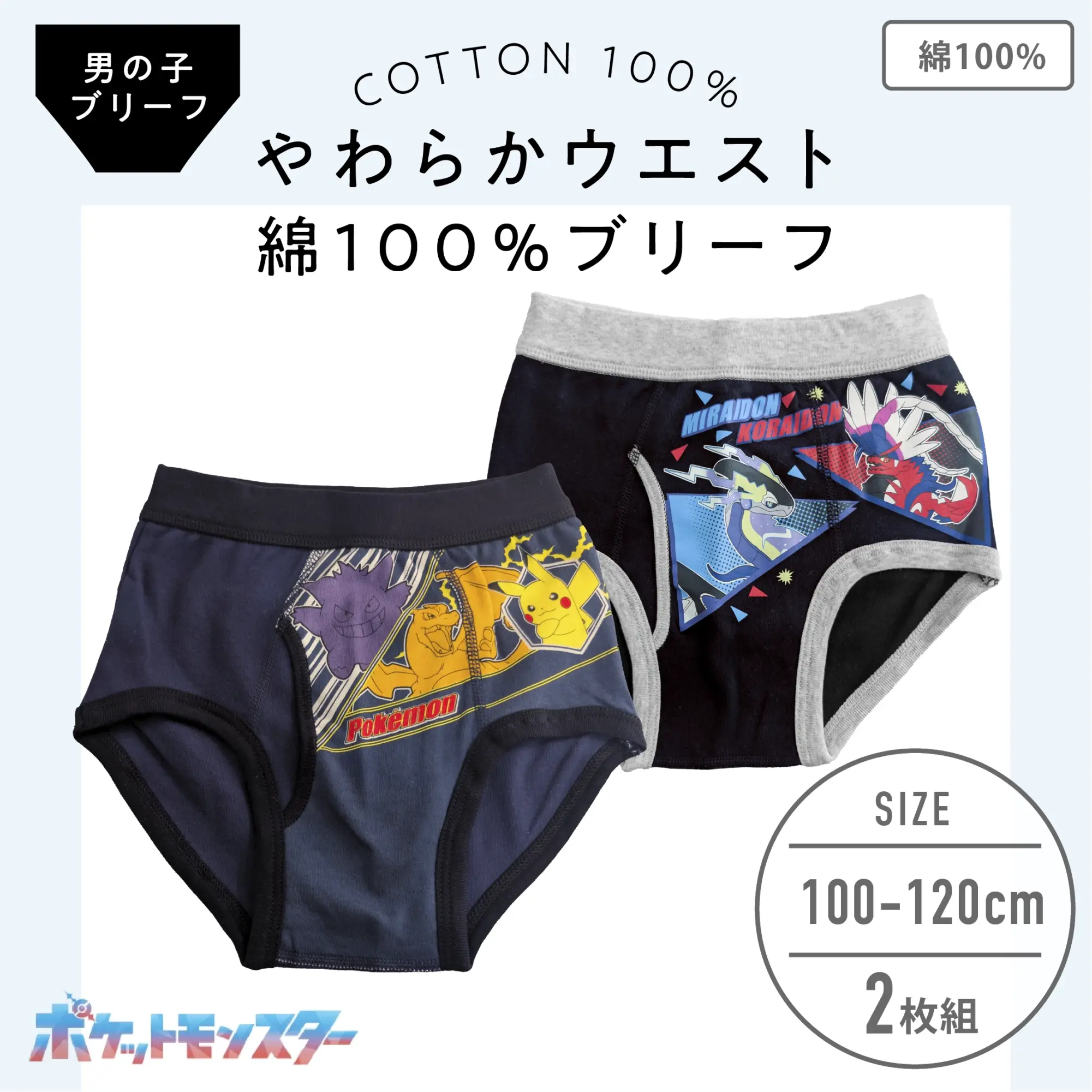 【男の子】【ポケットモンスター】キッズブリーフ | 2枚組 | 100~120cm 【本体:綿100%】