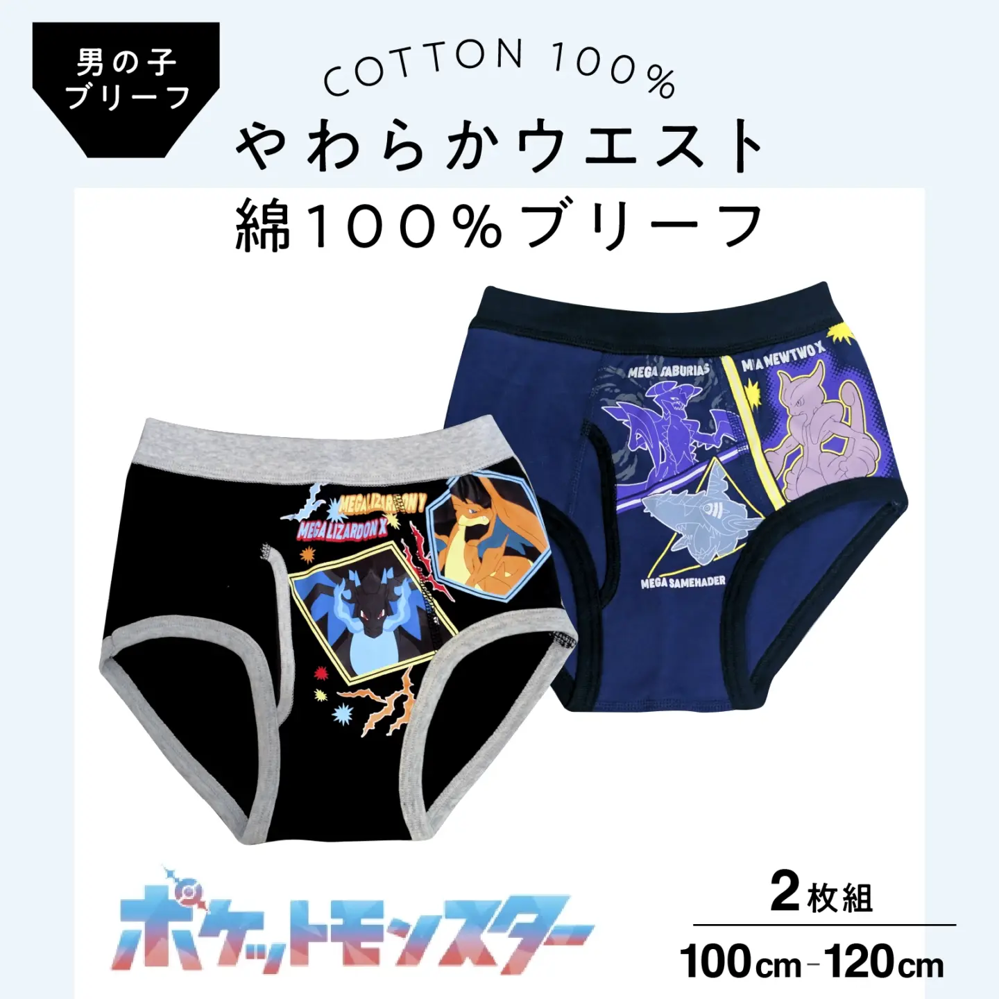 【男の子】ポケットモンスター ブリーフ 2枚組 綿100％ やわらかウエスト 100cm〜120cm