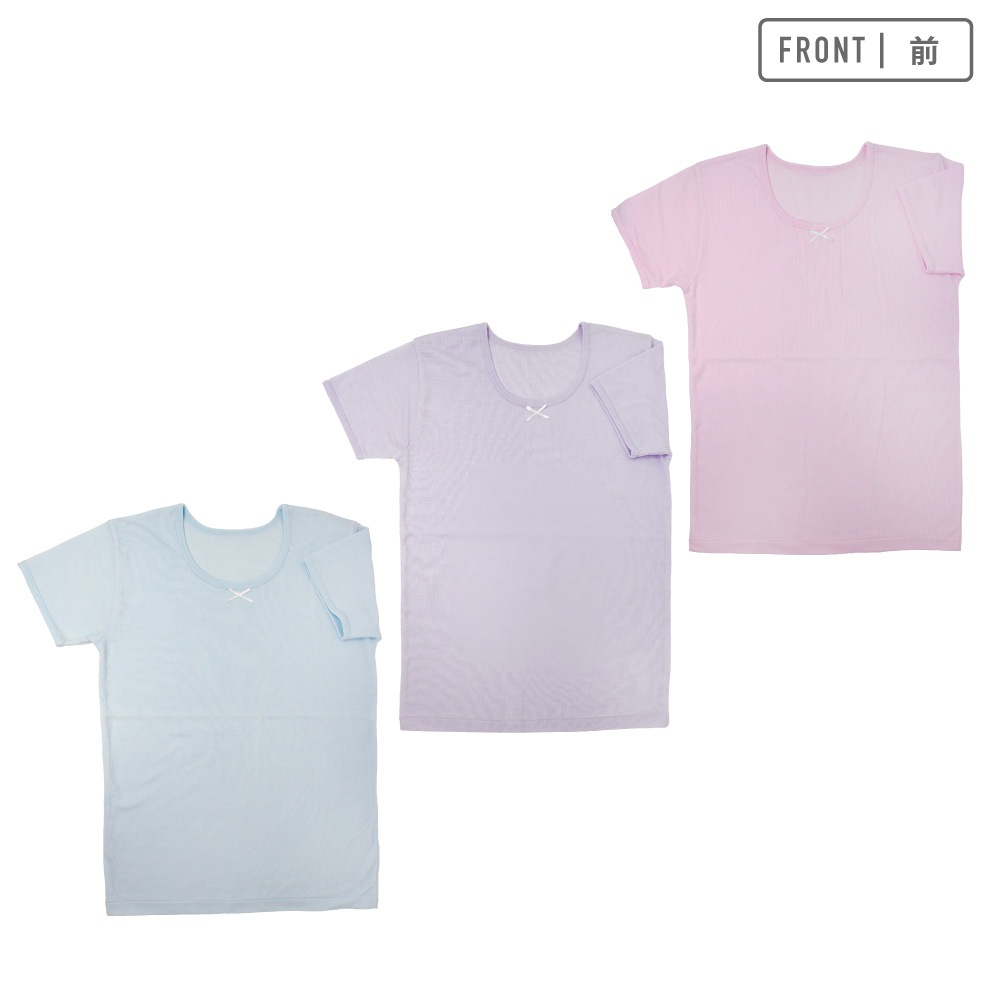 【女の子】半袖インナー(3分袖)　3枚組　カラー/無地　100～160cm【綿混素材/厚地】