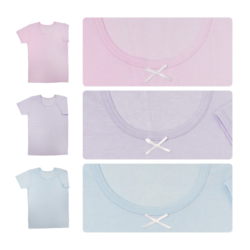 【女の子】半袖インナー(3分袖)　3枚組　カラー/無地　100～160cm【綿混素材/厚地】