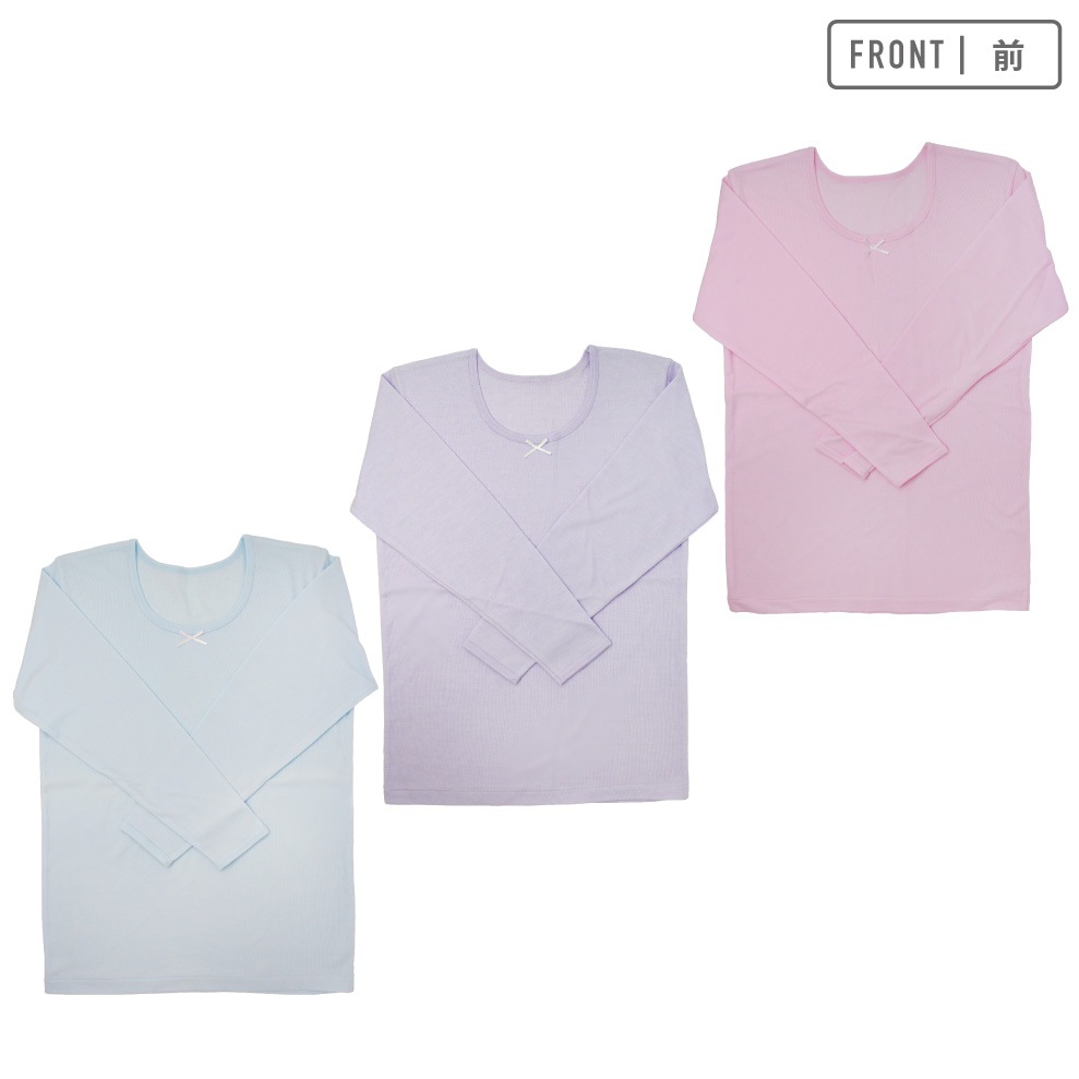 【女の子】キッズジュニア 8分袖インナー 3枚組 厚地 無地/肌触りやわらか 100~160cm【綿混素材】