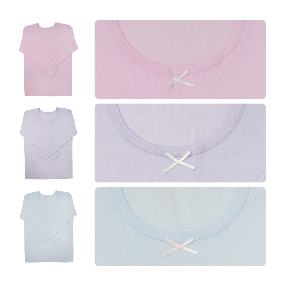 【女の子】キッズジュニア 8分袖インナー 3枚組 厚地 無地/肌触りやわらか 100~160cm【綿混素材】