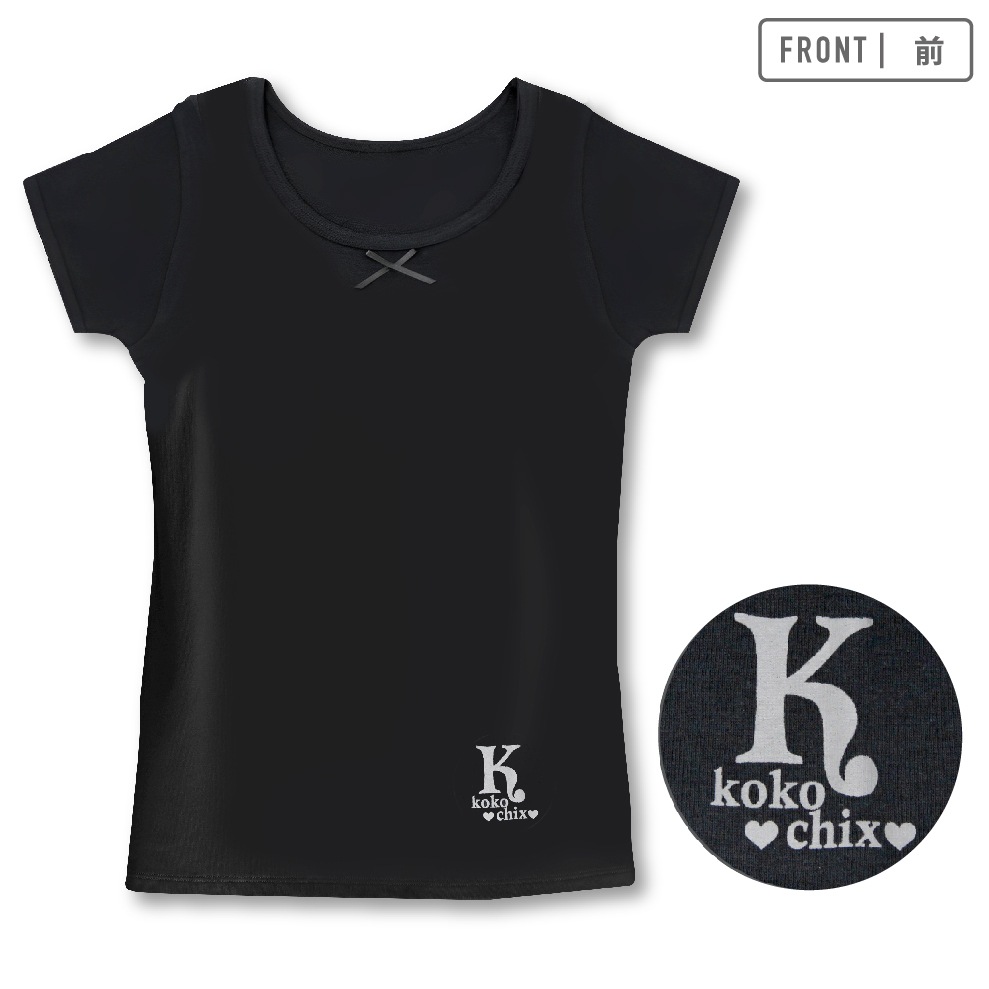 【女の子】ジュニア 胸二重半袖 2枚組 黒/箔ワンポイント 130~160cm【吸水速乾/綿100%】