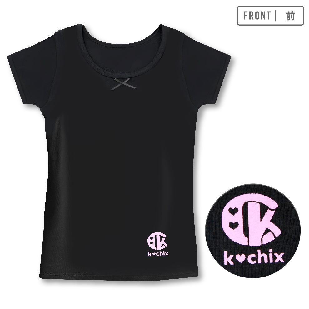 【女の子】ジュニア 胸二重半袖 2枚組 黒/箔ワンポイント 130~160cm【吸水速乾/綿100%】