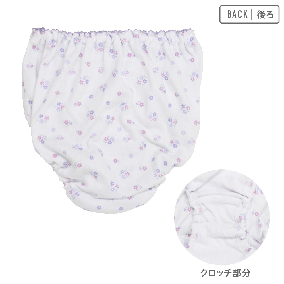 【女の子】キッズジュニアショーツ　5枚組　パープル総柄　100～165cm【綿100％】