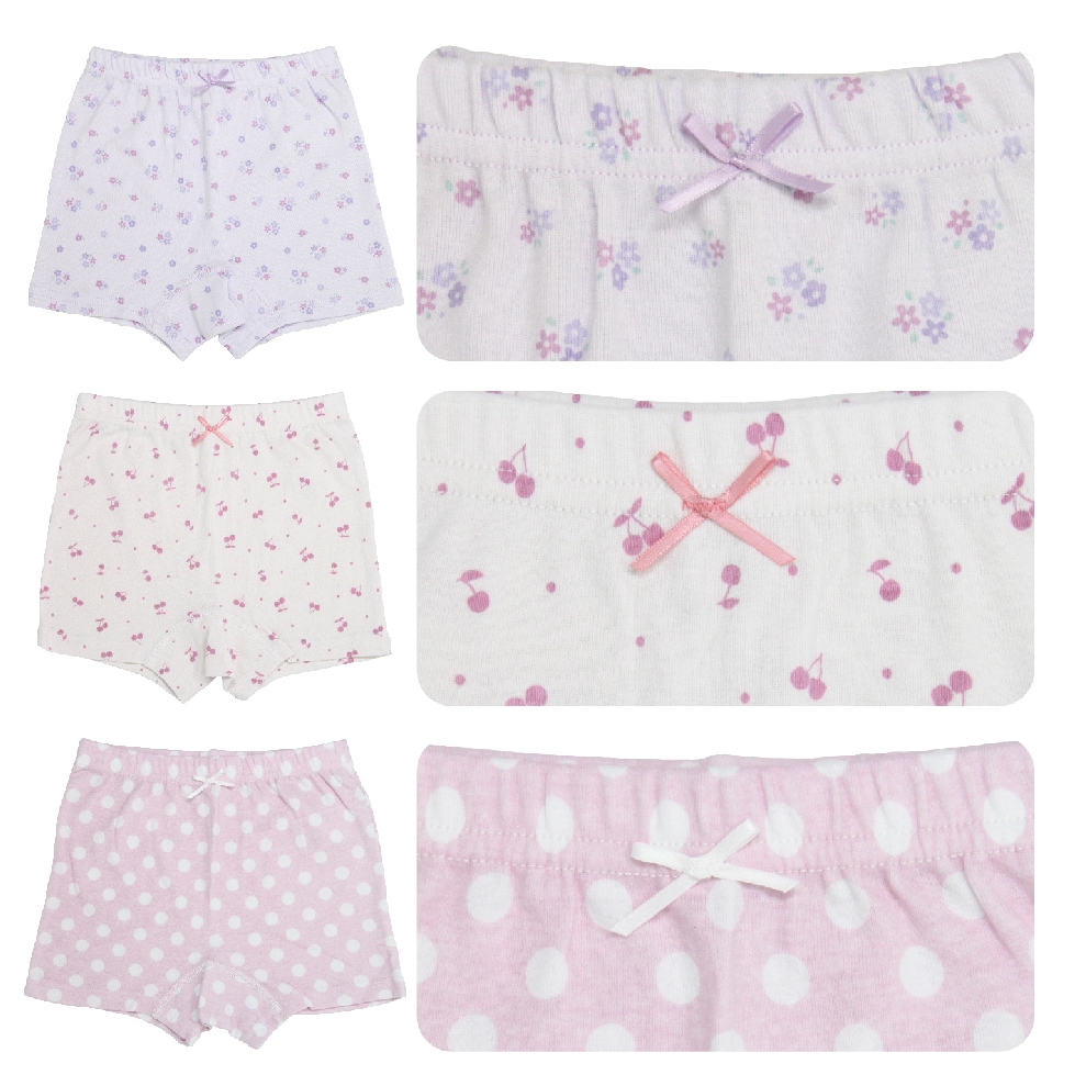 【女の子】キッズボクサーショーツ 3枚組 チェリー/ドット/フラワー 90~130cm【綿100%】