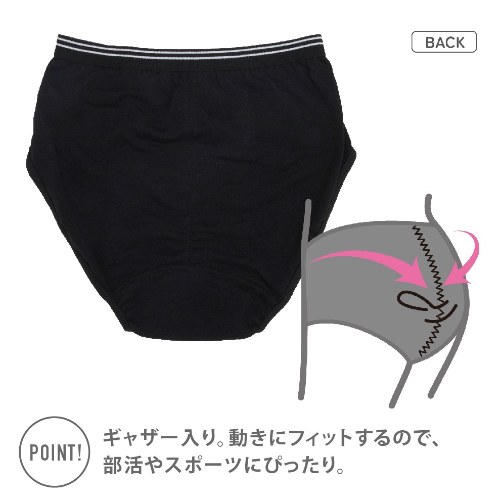 【女の子】ジュニアサニタリーショーツ　2枚組　スポーツレギュラータイプ　140～165cm【吸水速乾】