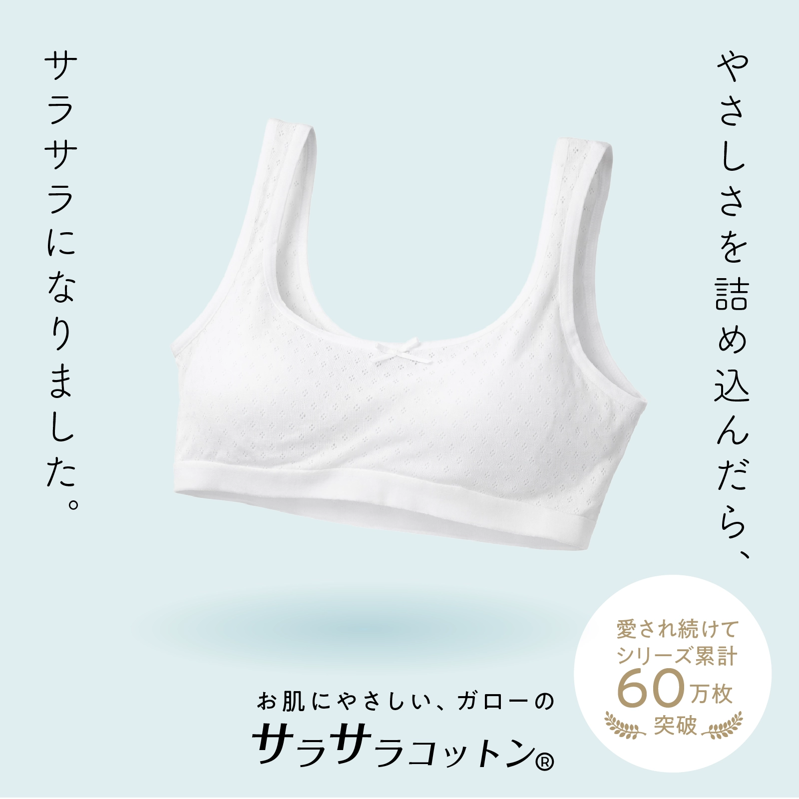 販売数累計60万セット突破！【女の子】モールドカップ付きハーフトップ女児ジュニアブラ　サラサラコットン/パターンメッシュ　２枚組　白　140cm・150cm・160cm・165cm【綿100％/吸水速乾】