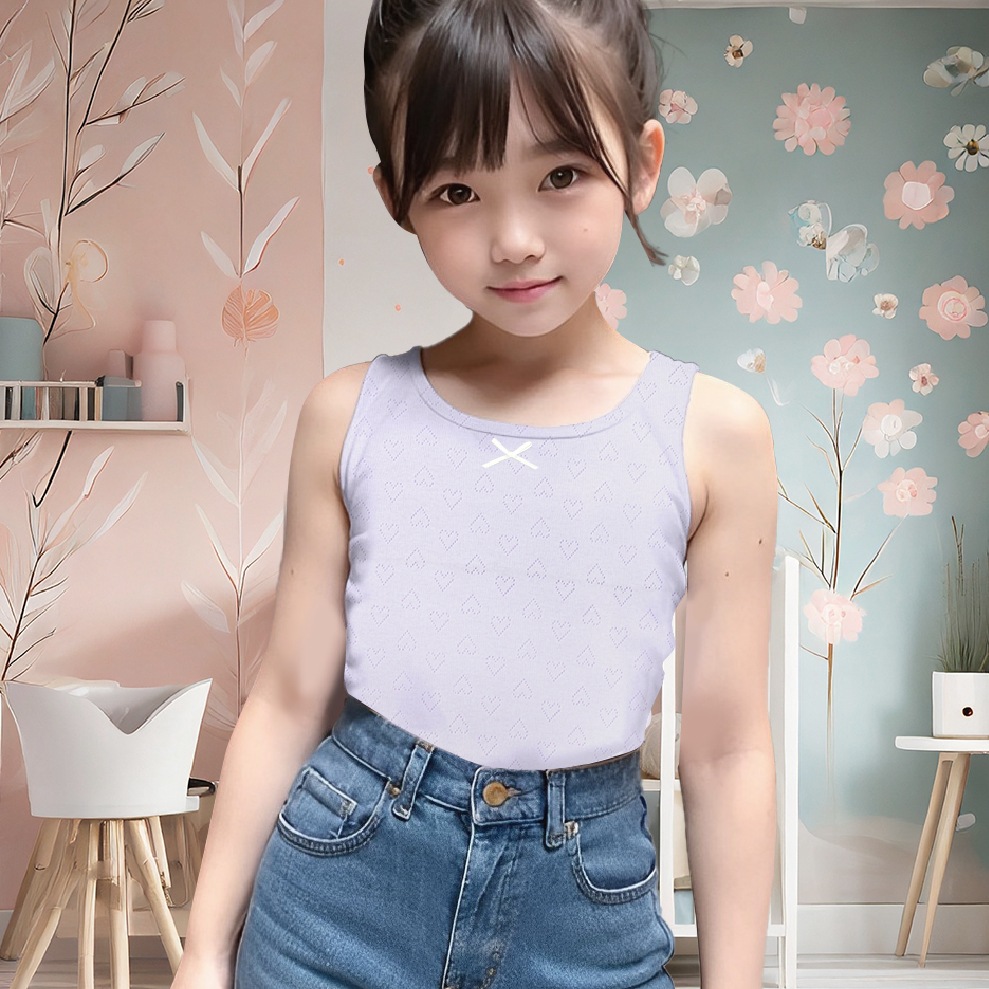 販売数60万セット突破!【女の子】胸二重タンクトップ 2枚組 無地/綿100%/ジャガード編み/吸水速乾 120~160cm【サラサラコットン】