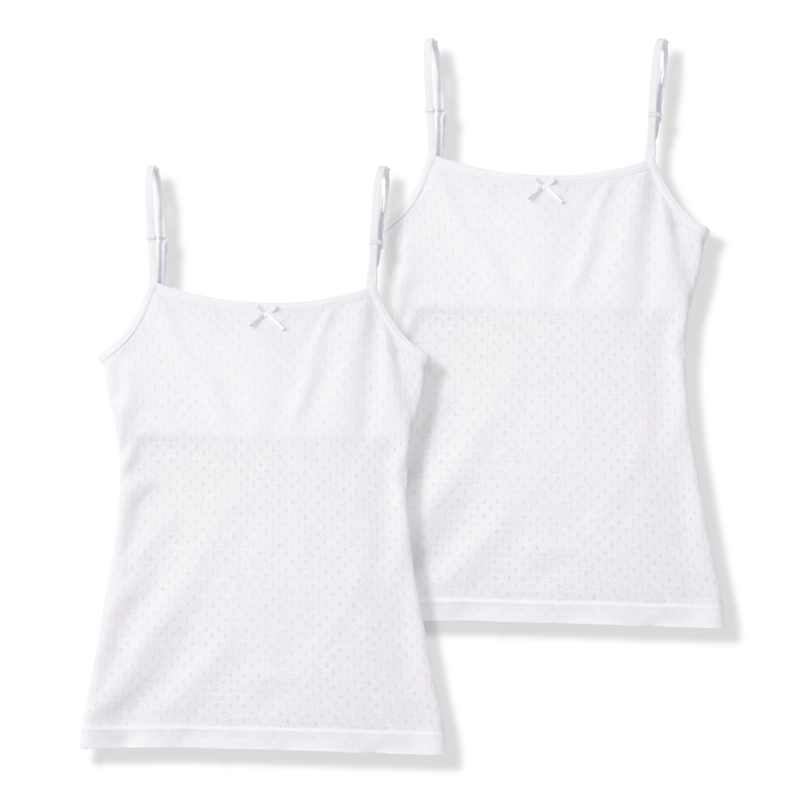 販売数累計60万セット突破！【女の子】ソフトカップ付きインナーブラキャミ サラサラコットン/パターンメッシュ　２枚組　白　140cm・150cm・160cm・165cm【綿100％/吸水速乾】