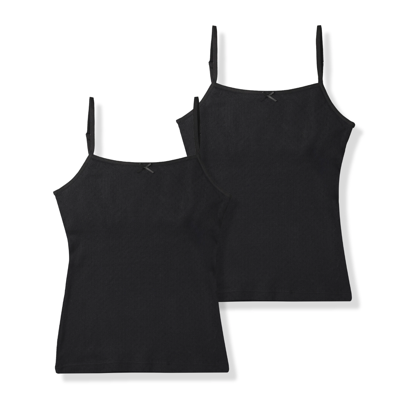 販売数累計60万セット突破!【女の子】ソフトカップ付きインナーブラキャミ サラサラコットン/パターンメッシュ 2枚組 黒 140cm・150cm・160cm・165cm【綿100%/吸水速乾】