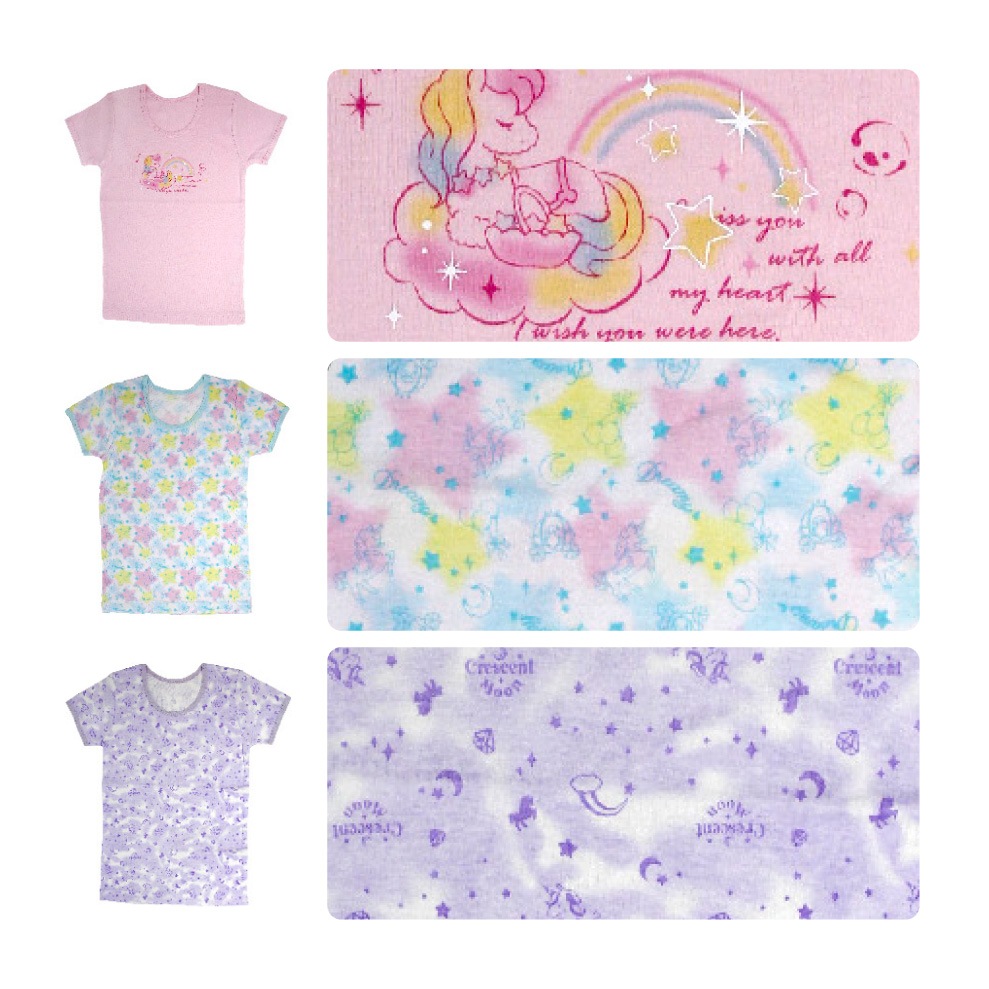 【女の子】キッズジュニア　半袖(3分袖)　３枚組　ゆめかわユニコーン柄　100～160cm【綿100%】