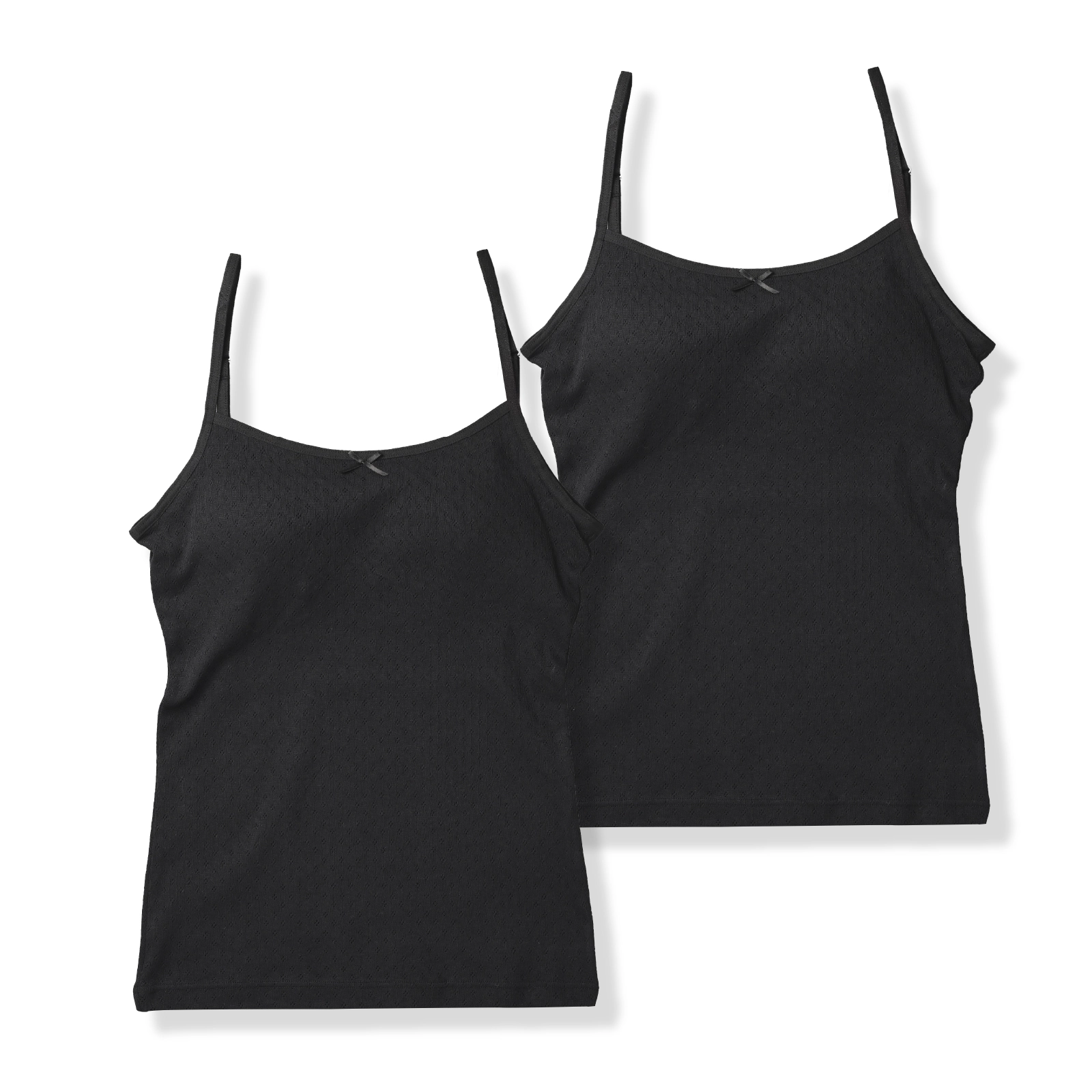 販売数累計60万セット突破！【女の子】モールドカップ付き女児インナーブラキャミ サラサラコットン/パターンメッシュ　２枚組　黒　140cm・150cm・160cm・165cm【綿100％/吸水速乾】