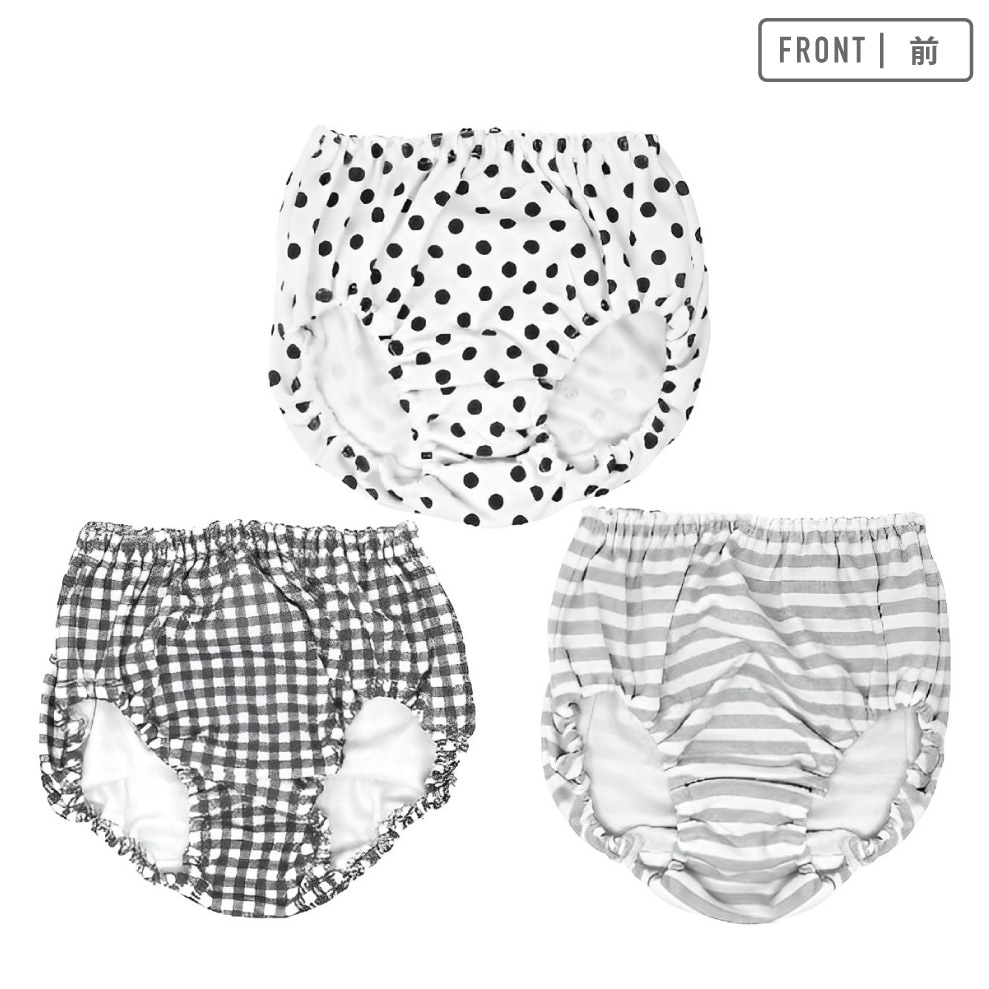【女の子】ジュニアショーツ 3枚組 ボーダー柄/ドット柄/ギンガムチェック 100~165cm【綿100%】