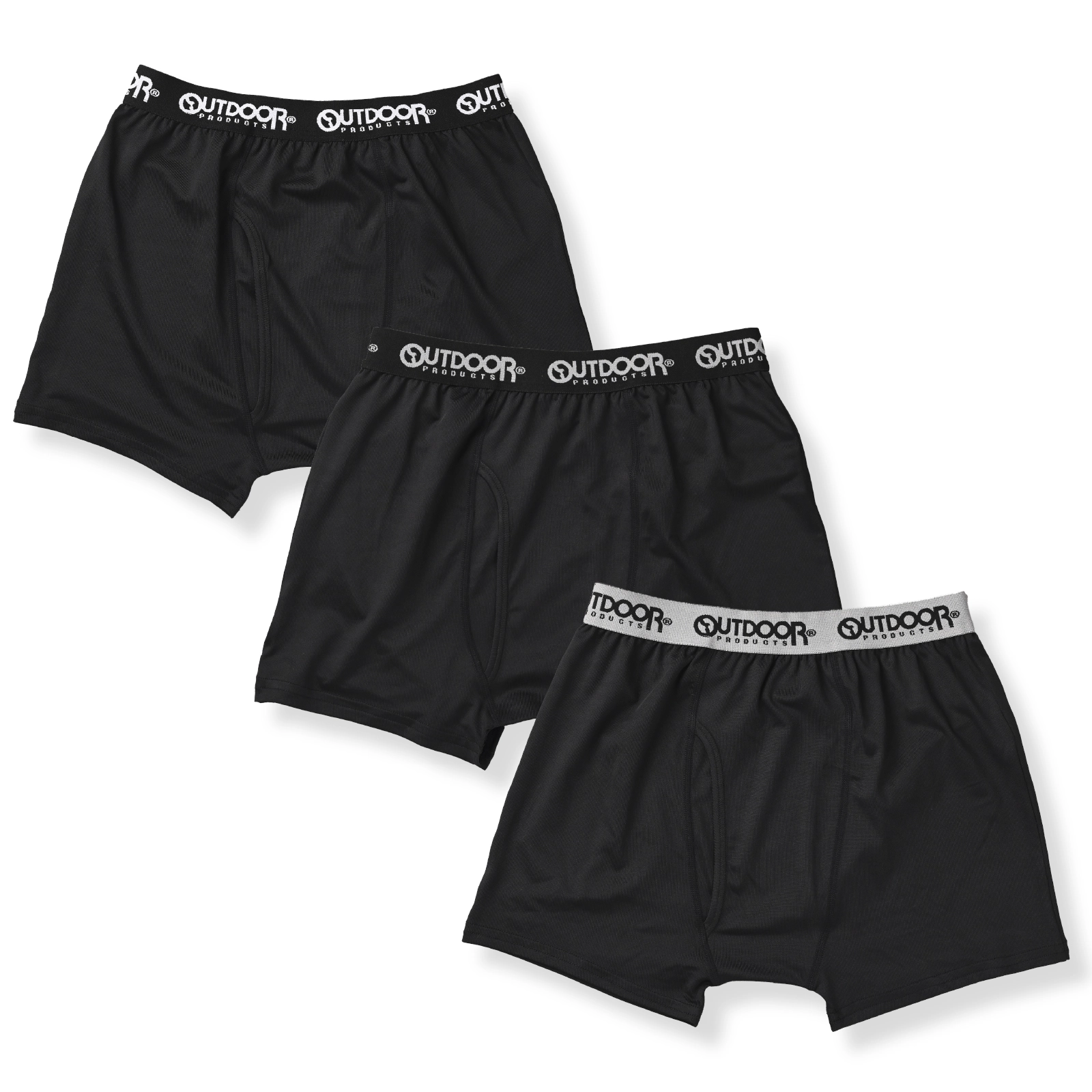 【OUTDOOR PRODUCTS】 【男の子】キッズジュニア　男児前開きボクサーパンツ 3枚組 ロゴゴム/無地　130cm・140cm・150cm・160cm・170cm【吸水速乾】