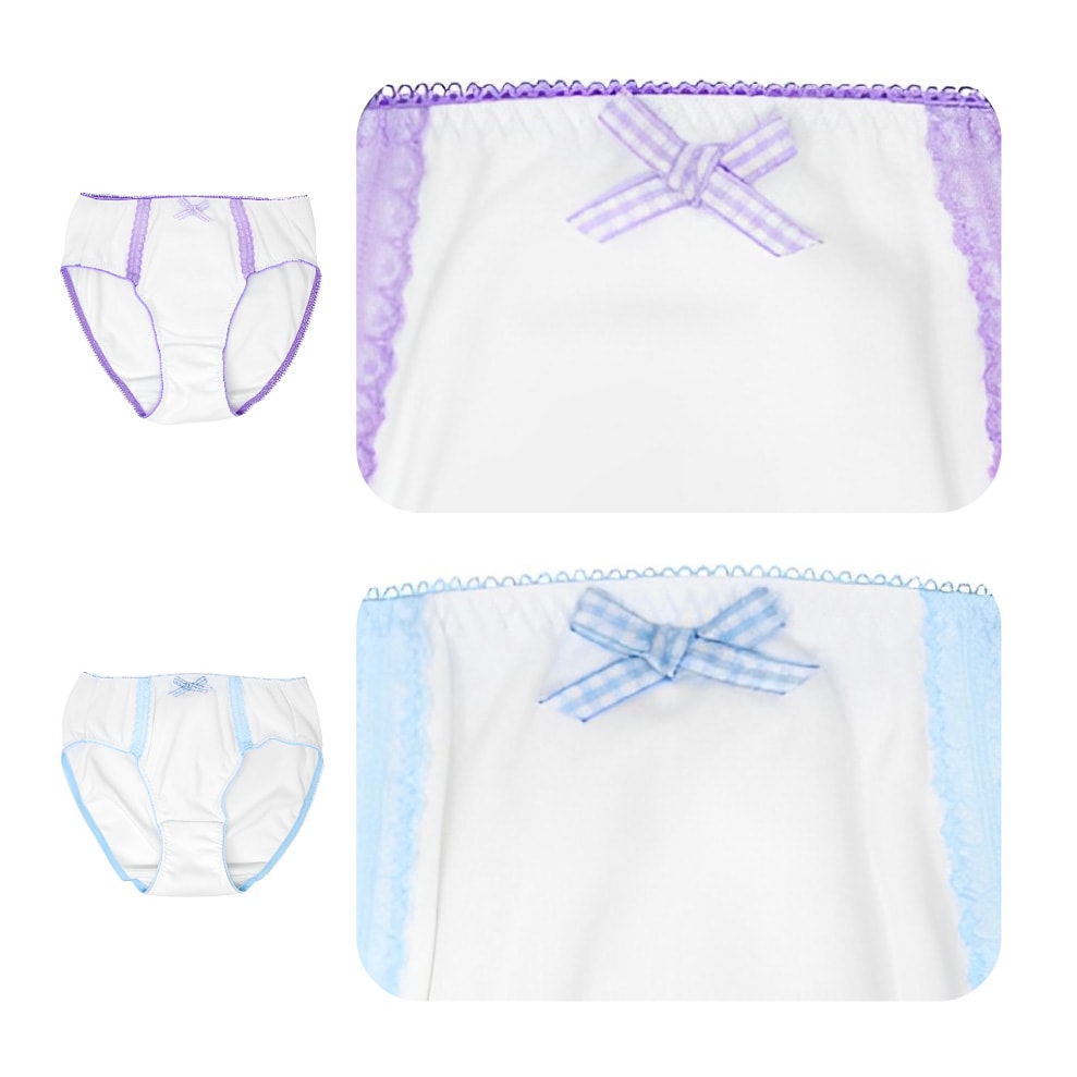 【女の子】ジュニアショーツ　2枚組　飾りレース/リボン付き　130～165cm【綿100％】