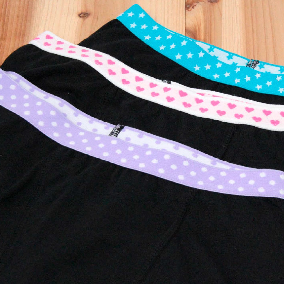 【女の子】ボクサーパンツ 3枚組/デザインゴム 130~165cm【ストレッチ天竺/吸水速乾】