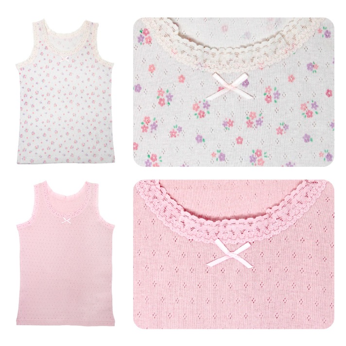 【女の子】キッズタンクトップ 2枚組 パターンメッシュ生地 90～140cm 【綿100％】