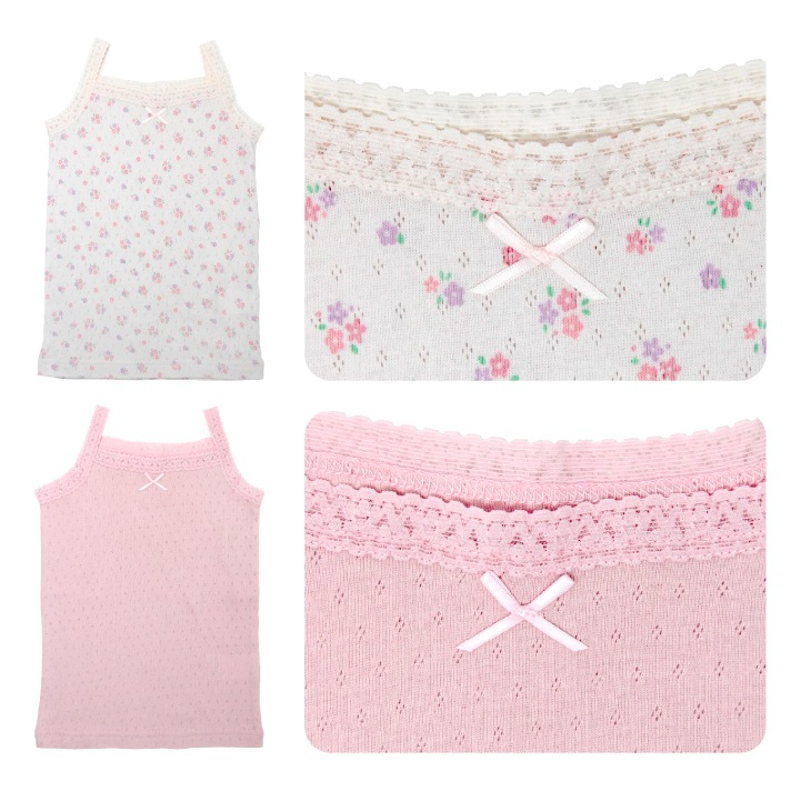 【女の子】キッズキャミソール 2枚組 パターンメッシュ生地 90～140cm 【綿100％】