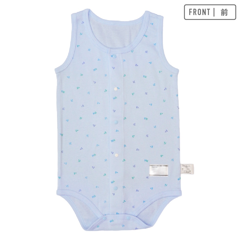 【男女兼用】着替えやすい子ども用介護肌着　前開きロンパース　マリン柄　110・130・150cm【綿100％】