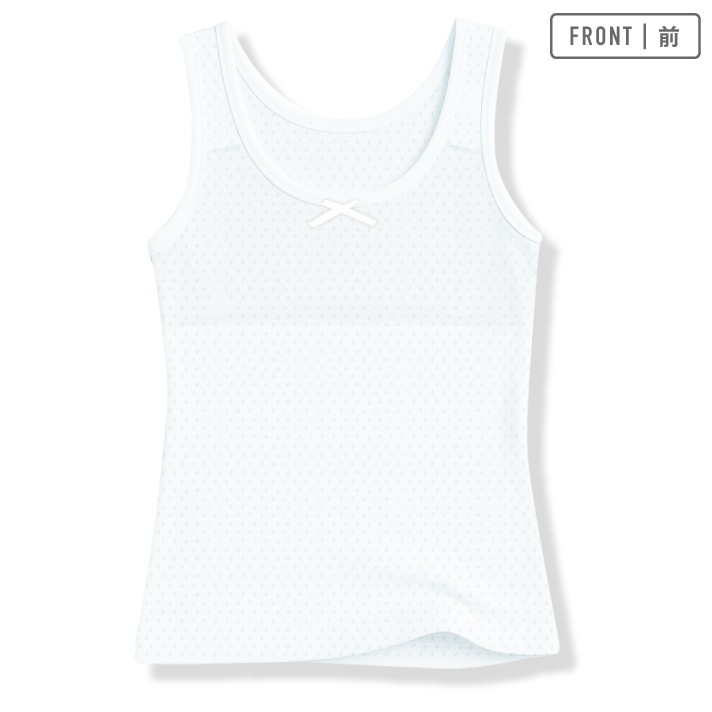 販売数60万セット突破！【女の子】ジュニアタンクトップ 胸二重 2枚組 パターンメッシュ/サラサラコットン 140～165cm 【綿100％/吸水速乾】