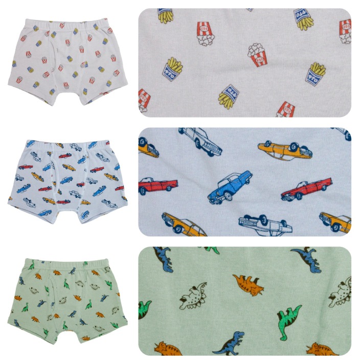 【男の子】ボクサーブリーフ 前開き 3枚組 ポテト/恐竜/車 90~140cm 【本体:綿100%】