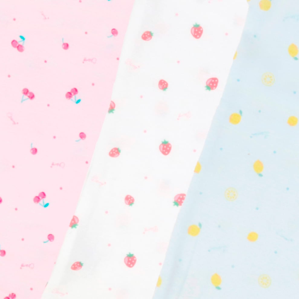 【女の子】半袖(3分袖)インナー 3枚組 フルーツ総柄 100~140cm【綿100%】