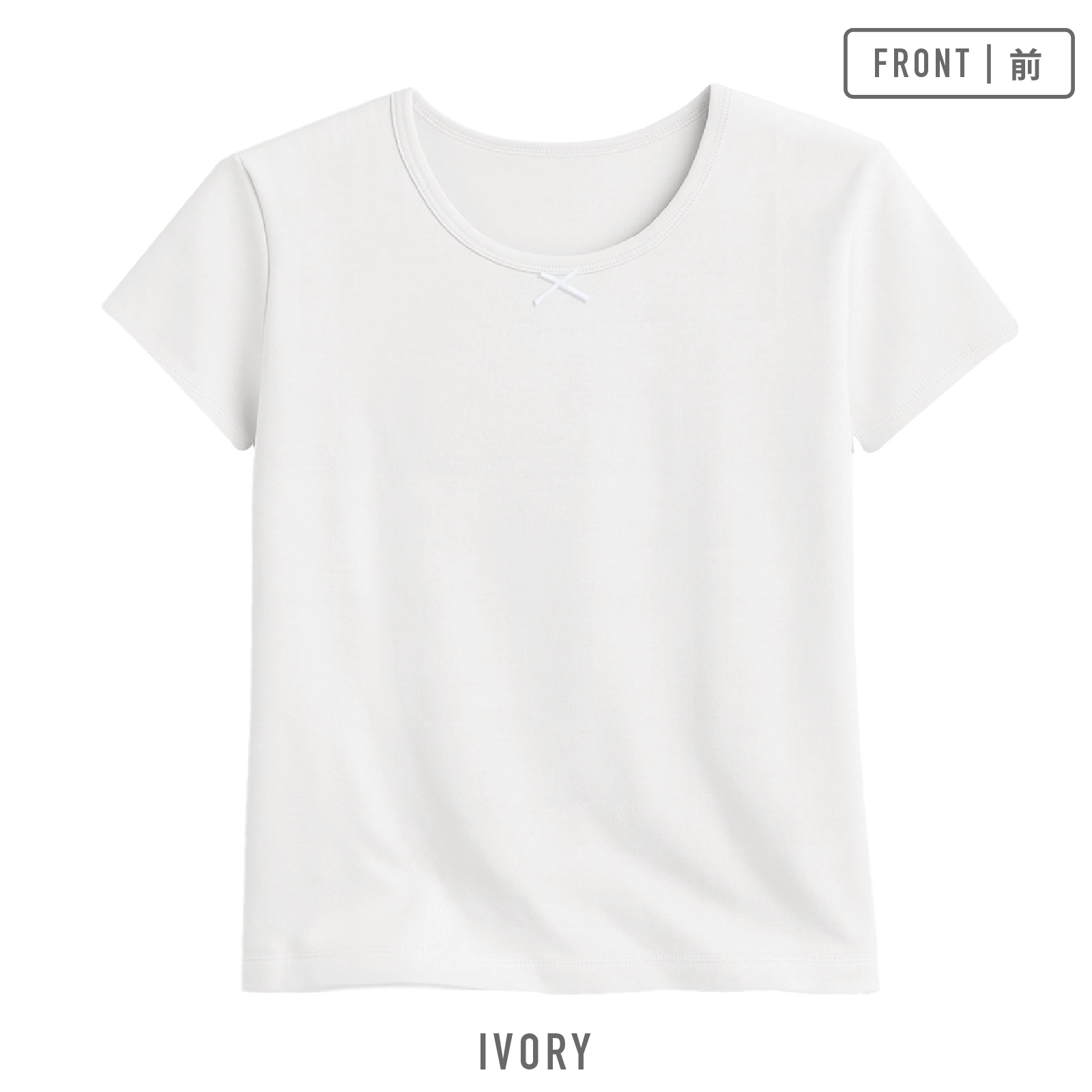 【女の子】厚地インナー 3分袖 2枚組 無地 白(アイボリー)&パープル(紫)/リボン 100~160cm【綿100%】