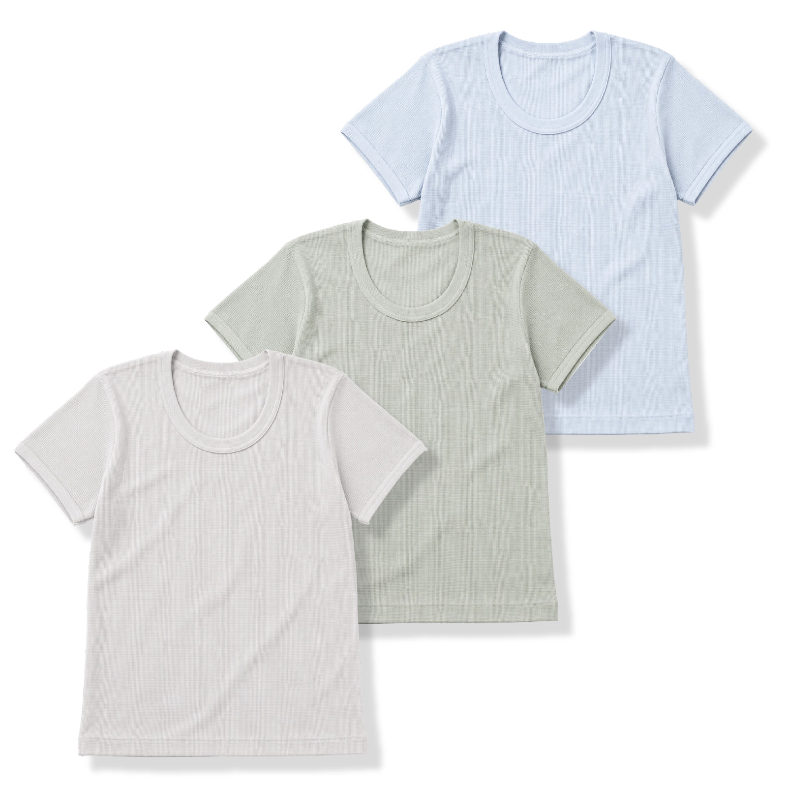 【男の子】半袖インナー 3枚組 ワッフルカノコ 綿100% 無地|90cm,100cm,110cm,120cm,130cm キッズ ジュニア向け