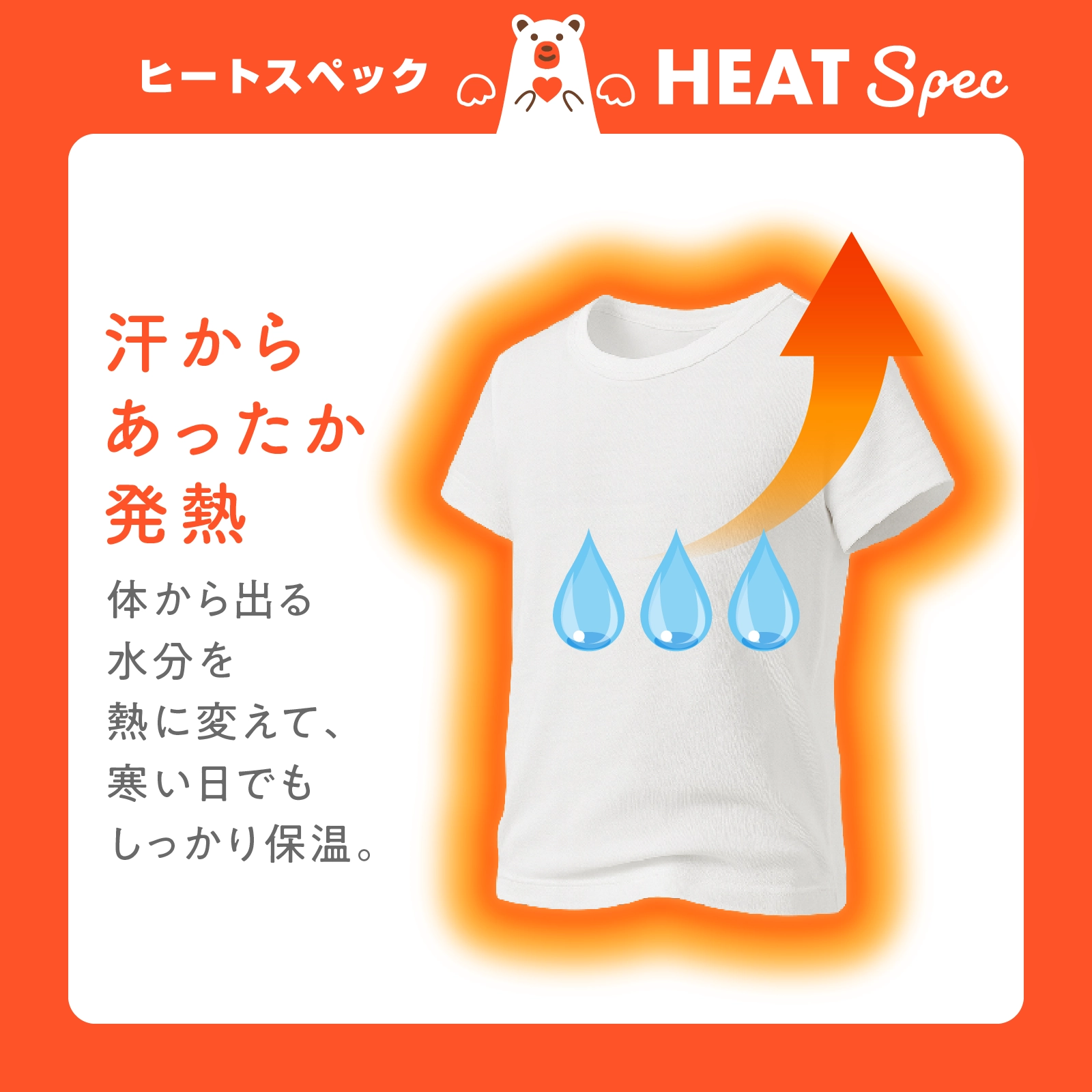 【男女兼用】HEAT SPEC 半袖インナー 白 無地 100~160cm 【綿混/吸湿発熱/ストレッチ素材/吸水速乾】
