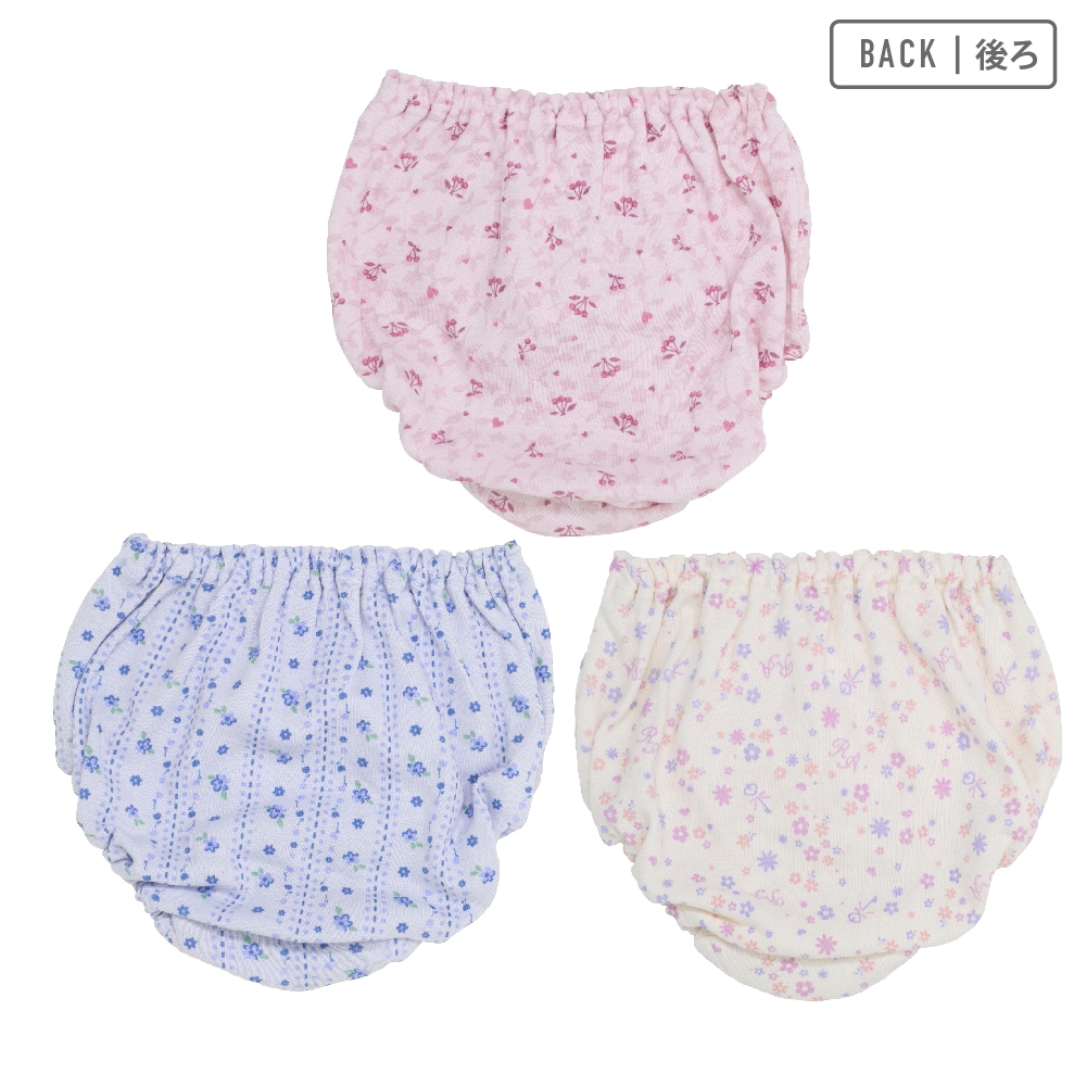 【女の子】キッズジュニアショーツ　3枚組　花柄 チェリー柄　110～165cm【綿100％】