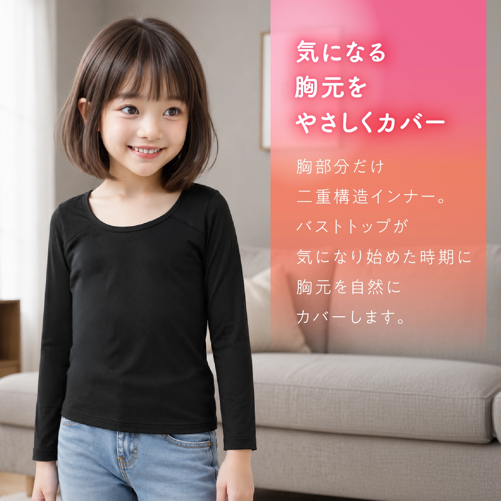 【公式】【女の子】胸二重 あったか裏起毛 長袖インナー 2枚組 吸水速乾｜130cm,140cm,150cm,160cm ガロー