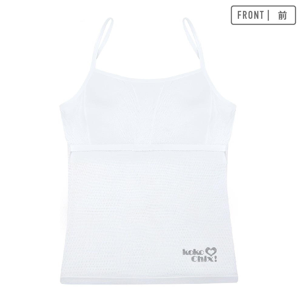 【女の子】胸二重キャミソール　２枚組　白/ラメワンポイント　140～165cm【吸水速乾/メッシュ素材】