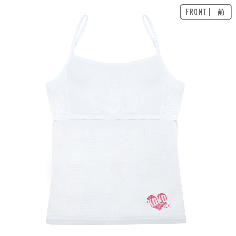 【女の子】胸二重キャミソール　２枚組　白/ラメワンポイント　140～165cm【吸水速乾/メッシュ素材】