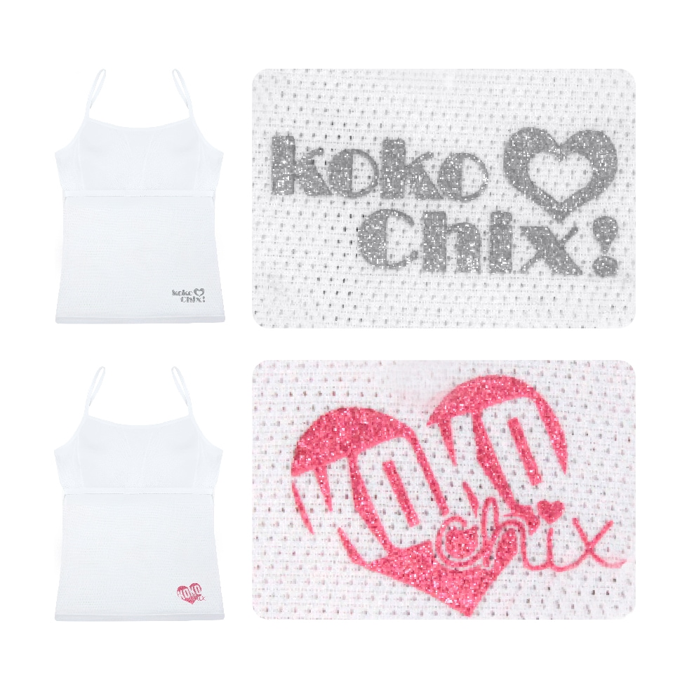 【女の子】胸二重キャミソール　２枚組　白/ラメワンポイント　140～165cm【吸水速乾/メッシュ素材】