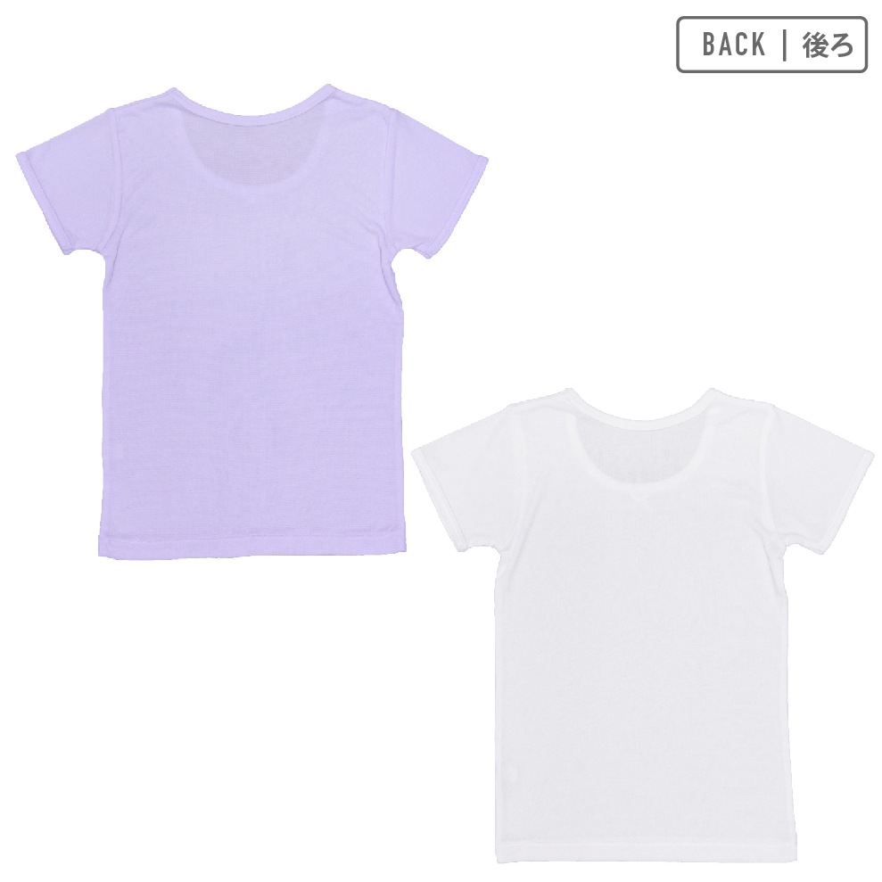 値下げ【女の子】キッズジュニア半袖(3分袖)　2枚組　無地/リボン付き　120～160m【温度調節/吸水速乾】